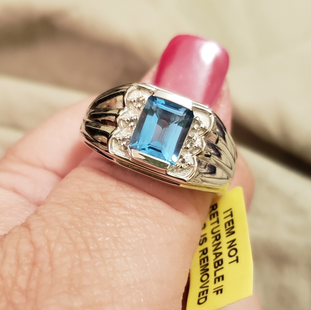 Size 12, Mens/Women's Sterling Silver Blue & White Topaz Ring, 2.75 carats, NWT